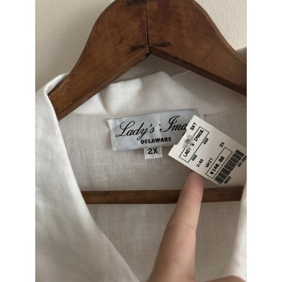 NEW 90s Large White Button Up Shirt Oversized Pocket Long Sleeve Linen Top 2X - Picture 2 of 11